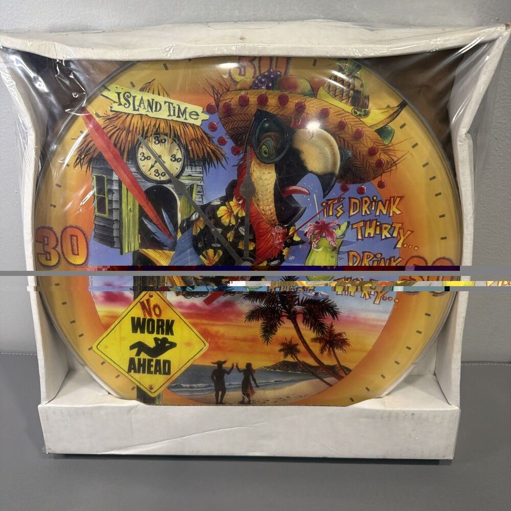 Jimmy Buffett Margaritaville “Wastin’ Away Again” Parrot Wall Clock 14”NEW !